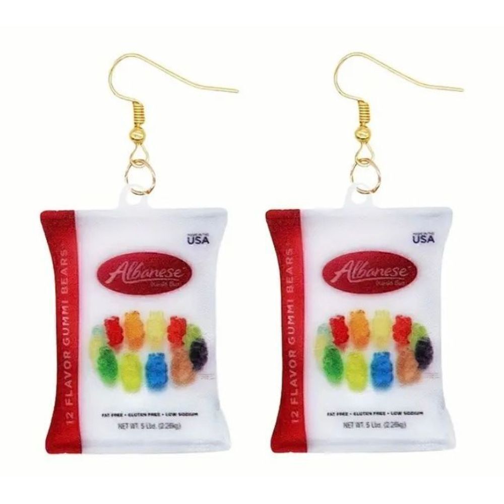 NWT Albanese Gummy Bear Candy Bag Fun Dangle Hook Earrings